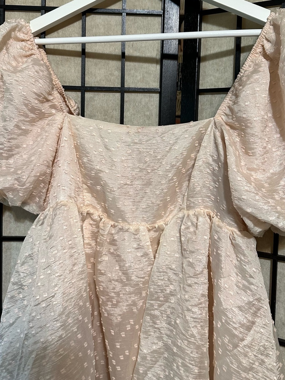 STORIA Blush Pink Puff Sleeve Textured Babydoll  Dress - Picture 3 of 10